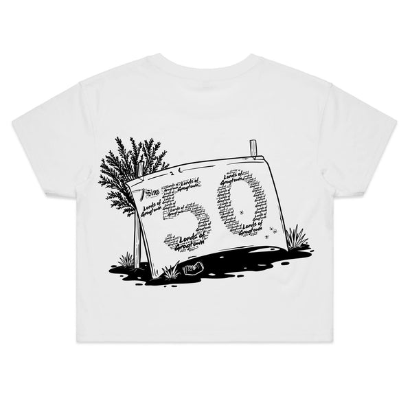 Lords of Grogtown - “Fifty years of Finke” - AS Colour - Women's Crop Tee - Black logo